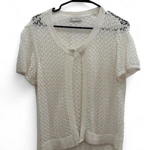 White Stag Open-Knit Short Sleeve Cardigan in White